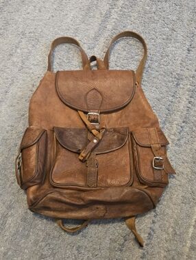 Vintage Handmade Leather Rucksack Backpack Brown Distressed Boho Hiking Travel